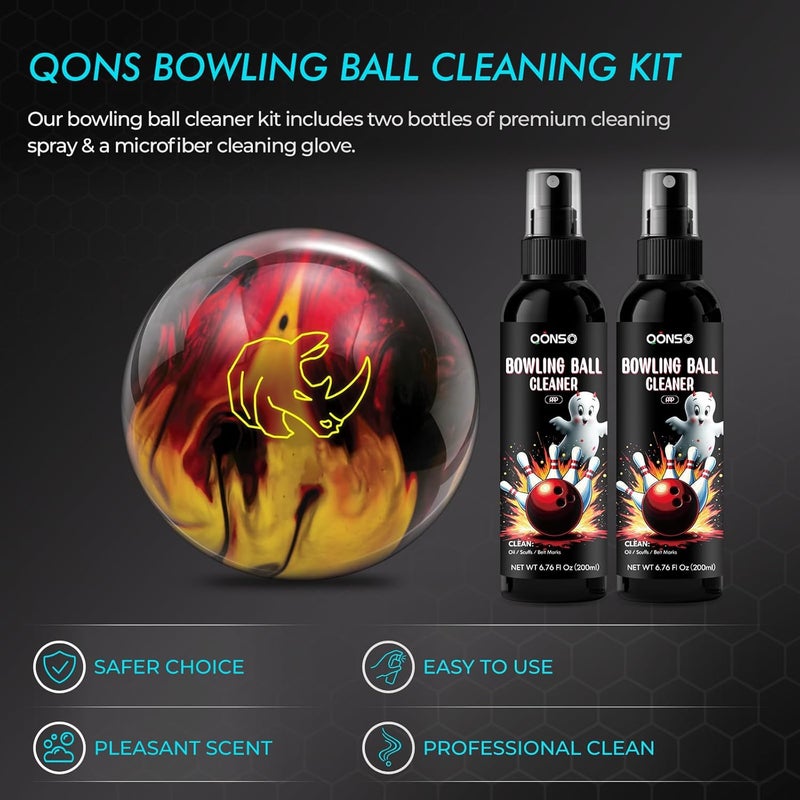 QONS Bowling Ball Cleaner Spray - 1 Pack Bowling Cleaner Set with Cleaning Towel, Portable Bowling Accessories Kit - Removes Oil, Stains & Scuffs - Enhances Grip, Restores Tack & Prolongs Lifespan of Ball - Image 2